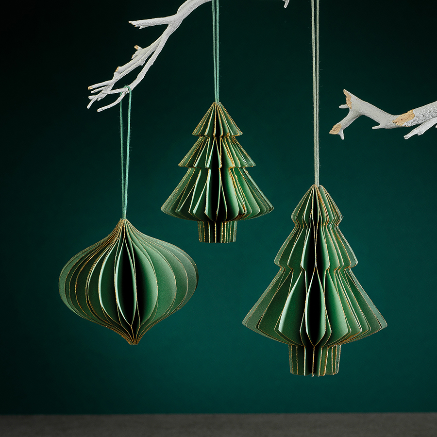 Wish Paper Decorative Ornaments - Green w/Gold Glitter - Christmas Decor by Carlyle Avenue