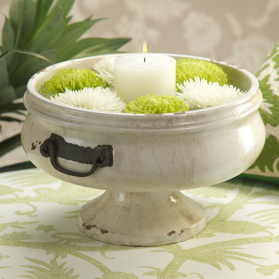 Corsica Pedestal Bowl with Iron Handles - Bowls, Trays by Carlyle Avenue