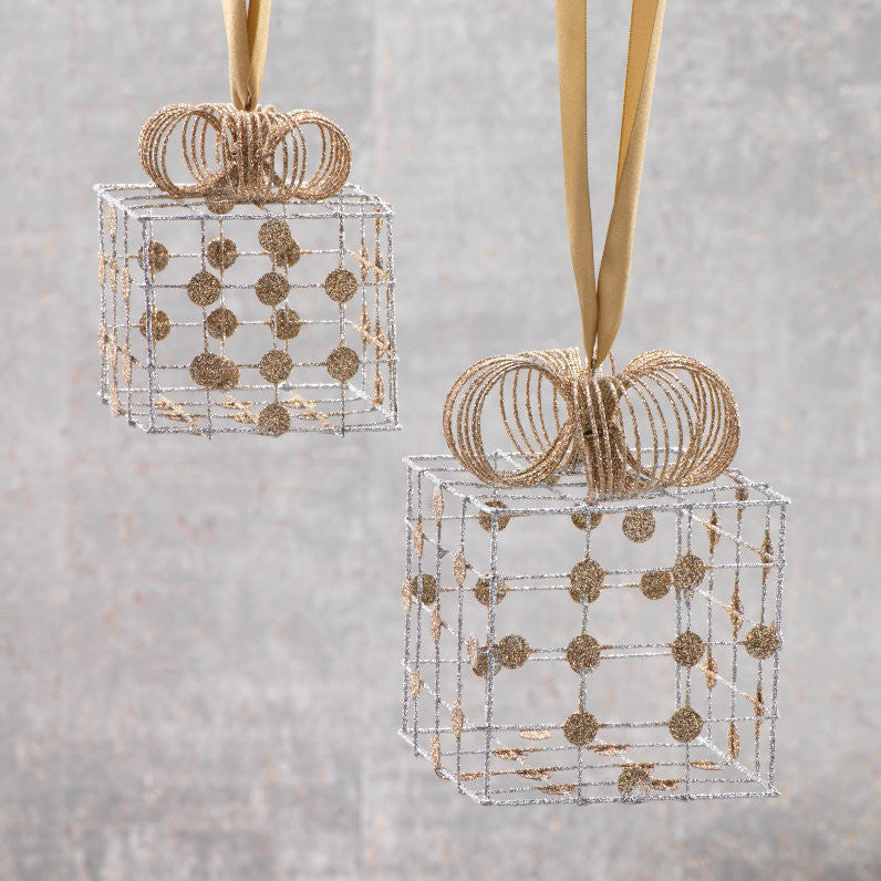 Silver Wire Box Ornaments with Gold Dots - Set of 2 - Ornaments by Carlyle Avenue