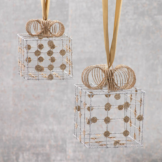Silver Wire Box Ornaments with Gold Dots - Set of 2 - Ornaments by Carlyle Avenue