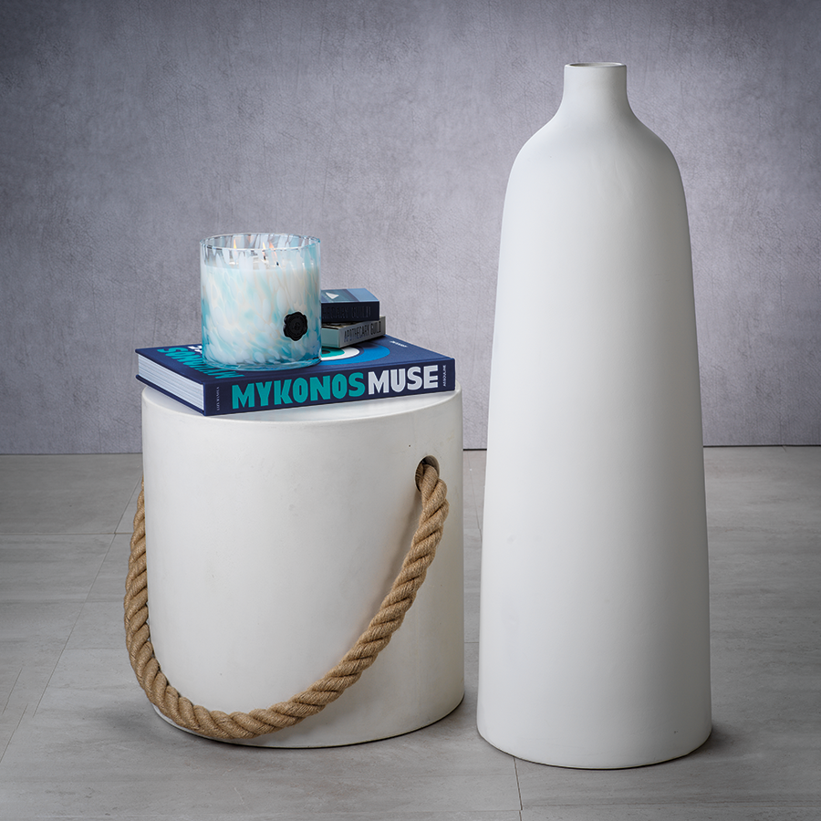 Marina Concrete Stool w/Rope Accent - White - Furniture by Carlyle Avenue