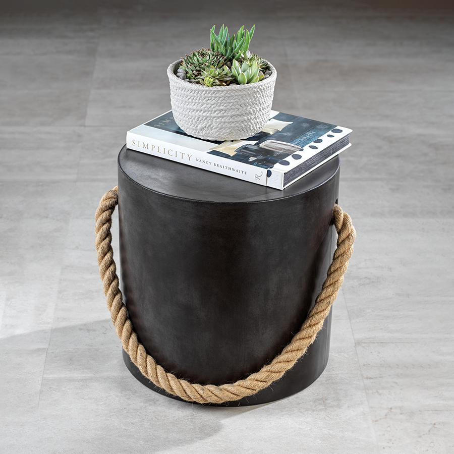 Marina Concrete Stool w/Rope Accent - Black - Furniture by Carlyle Avenue