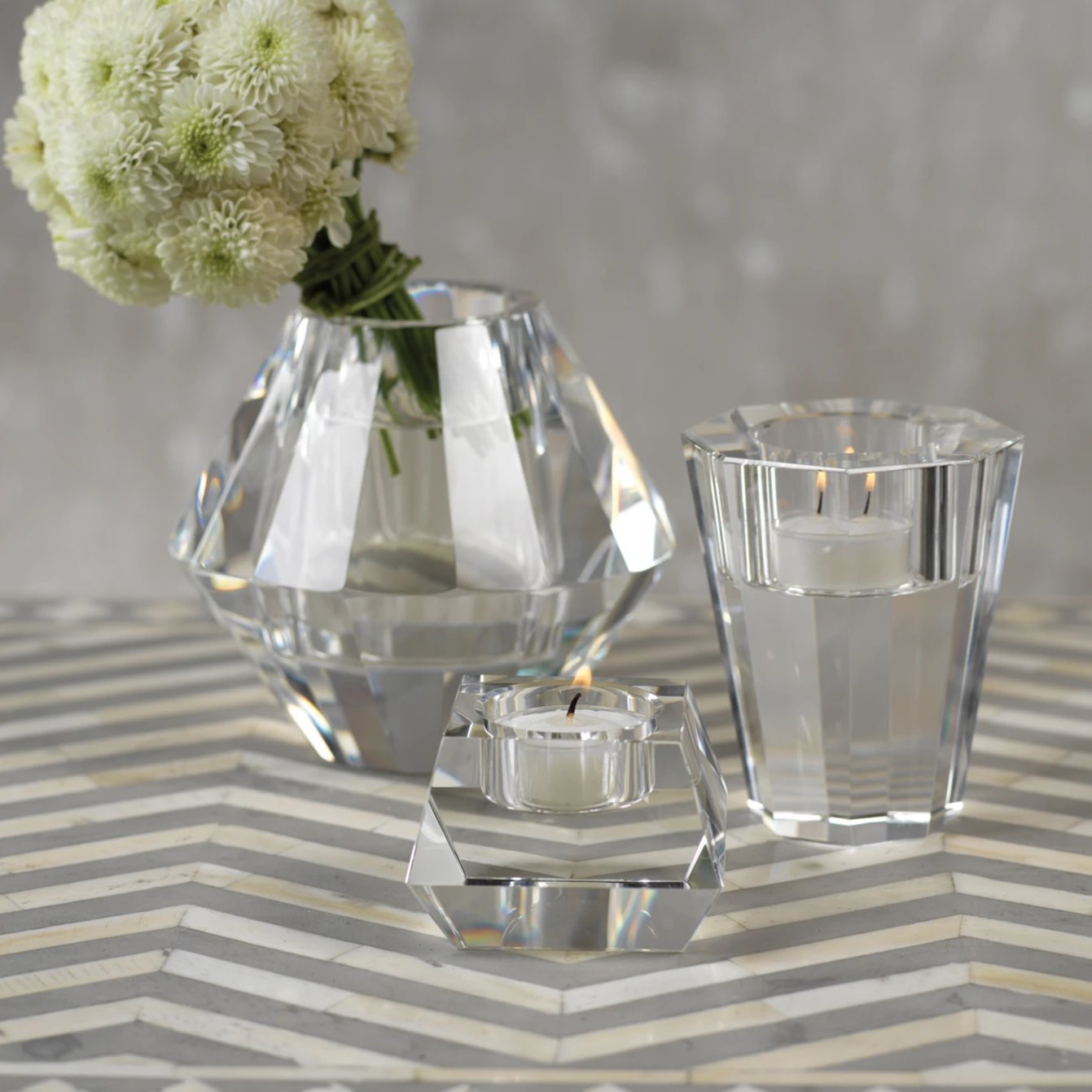 Dina Clear Crystal Tealight Holder - Candle Holders by Carlyle Avenue