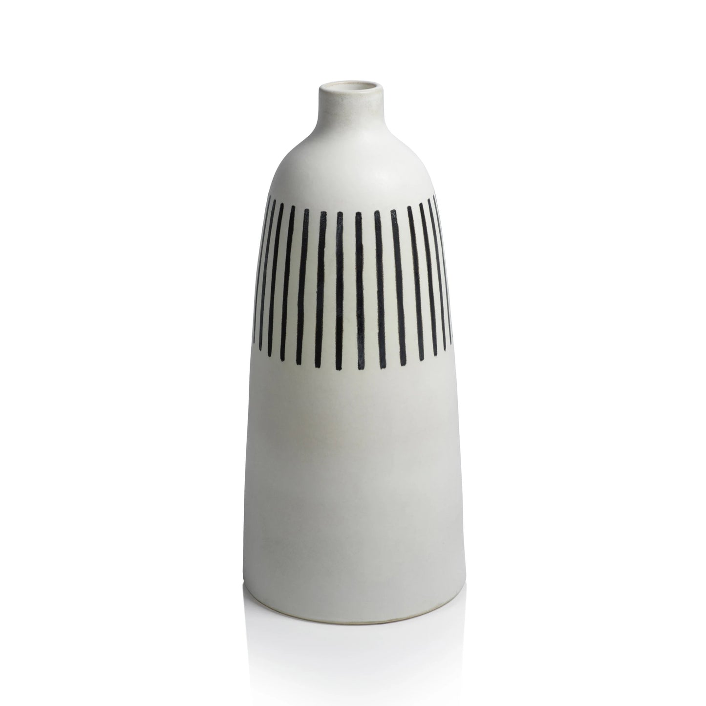 Salento All White Earthenware Vase w/ Black Stripes - Vases by Carlyle Avenue