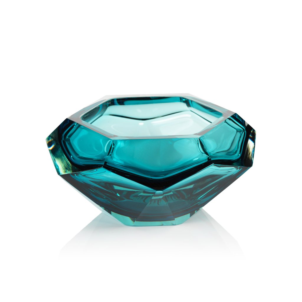 La Bohème Hand Made Polished Cut Glass Bowl - Sea Blue - Decorative Accessories by Carlyle Avenue