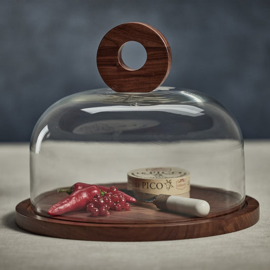 Walnut Wood Cheese Board w/Glass Cloche - Serveware by Carlyle Avenue