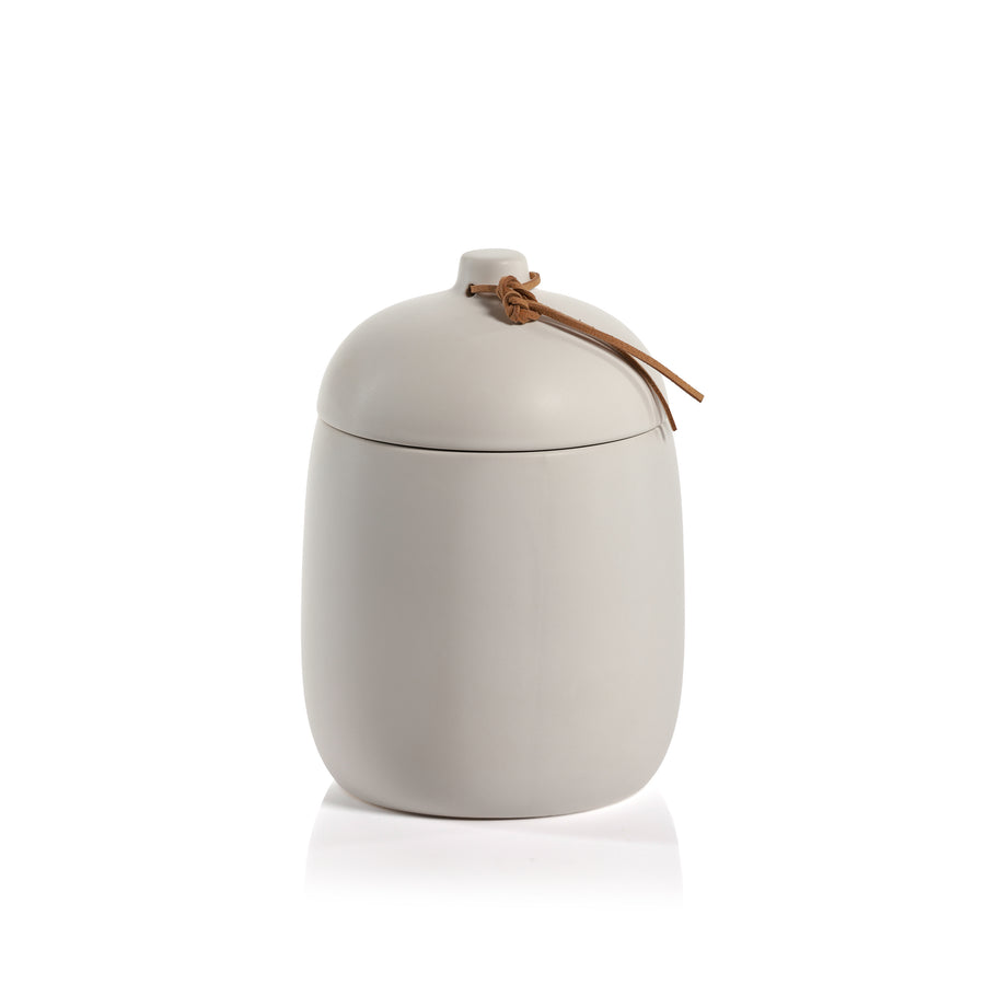 Prado Ceramic Canister with Leather Tie - White - Decorative Jars by Carlyle Avenue
