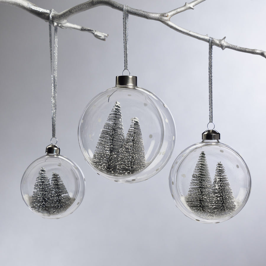 Clear Glass Ornament with Pine Trees - Silver - Ornaments by Carlyle Avenue