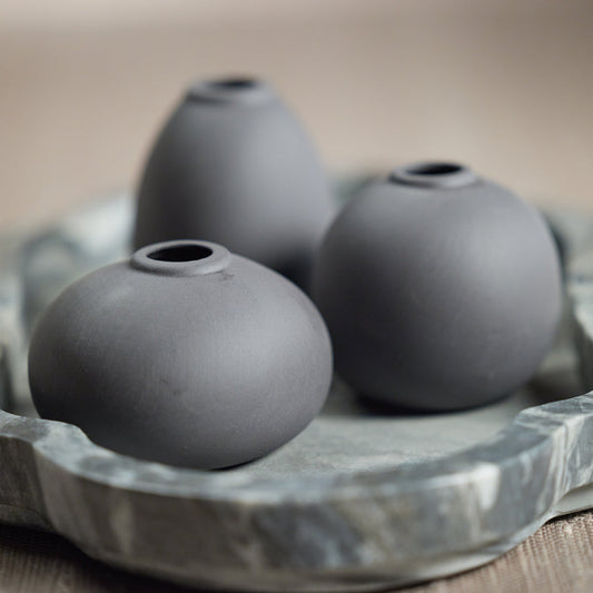 Tresco Clay Bud Vases - Set of Three Assorted - Matt Charcoal - Vases by Carlyle Avenue