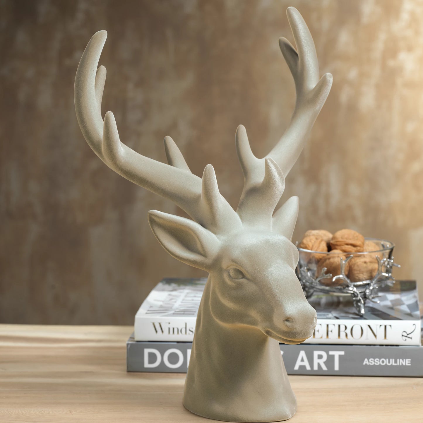 Flocked Cream Stag Head - Christmas Decor by Carlyle Avenue