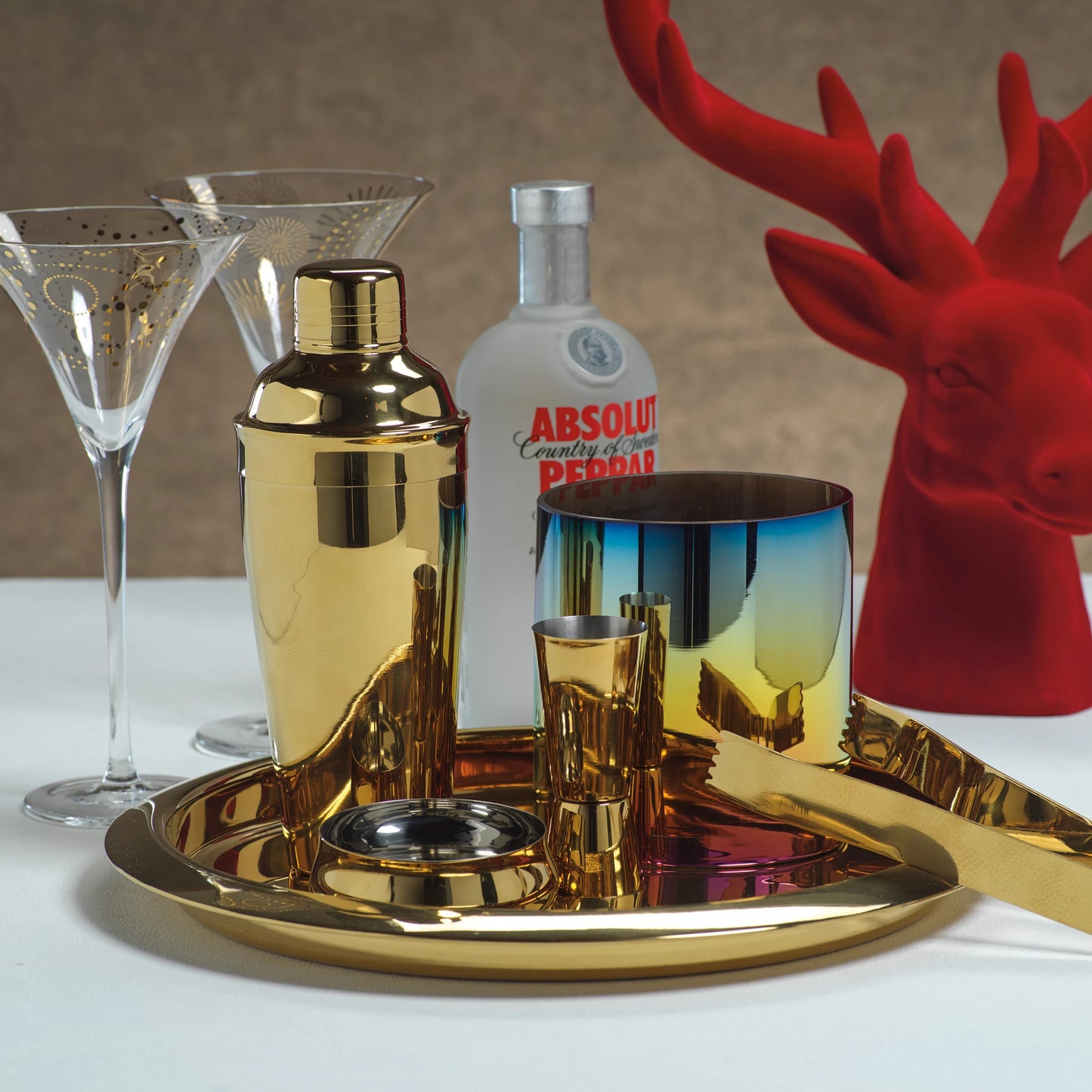 Stainless Steel Gold Round Serving Tray - Tray by Carlyle Avenue