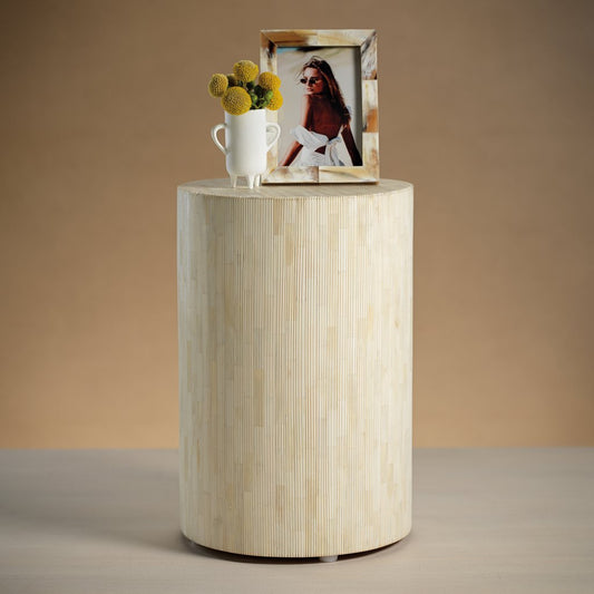 Natural Bone Inlay Pinstripe Round Stool - Furniture by Carlyle Avenue