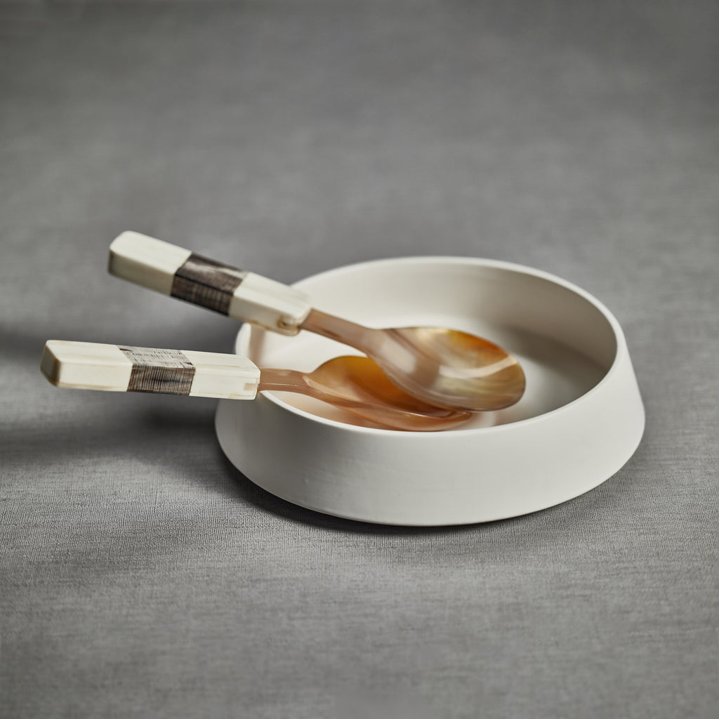 Variegated Horn w/Bone Etched Handle Salad Servers - Dark - Tableware by Carlyle Avenue
