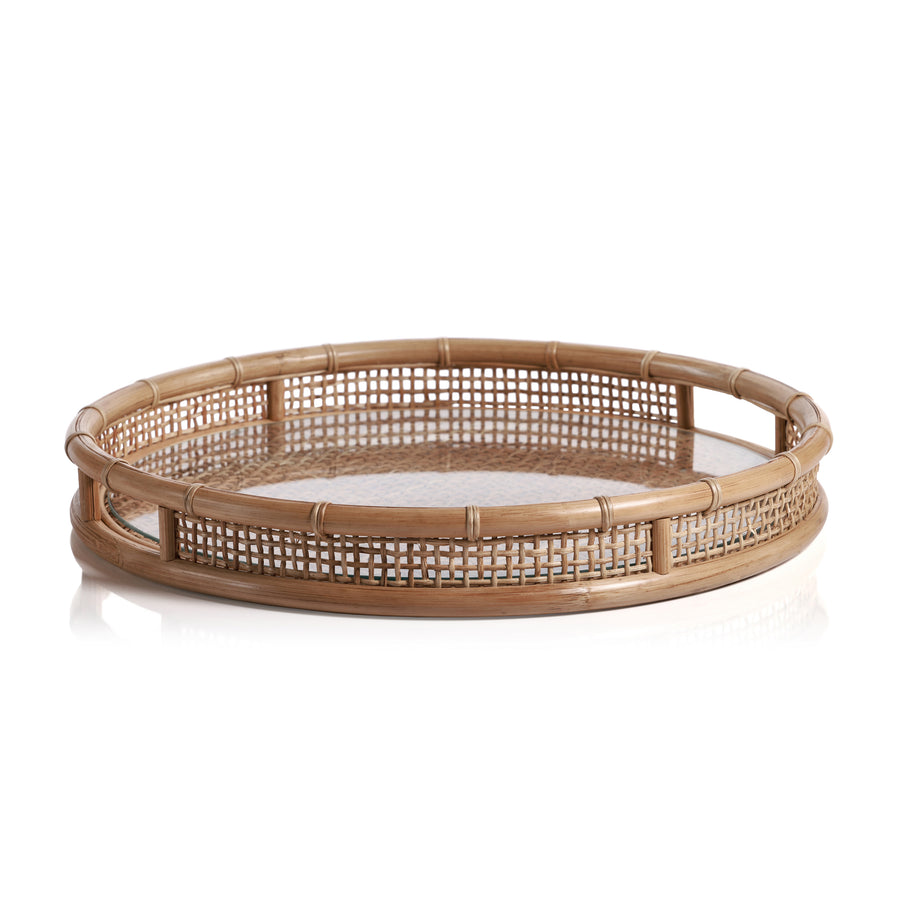 Kuta Round Rattan Serving Tray w/Glass Insert - Decorative Trays by Carlyle Avenue