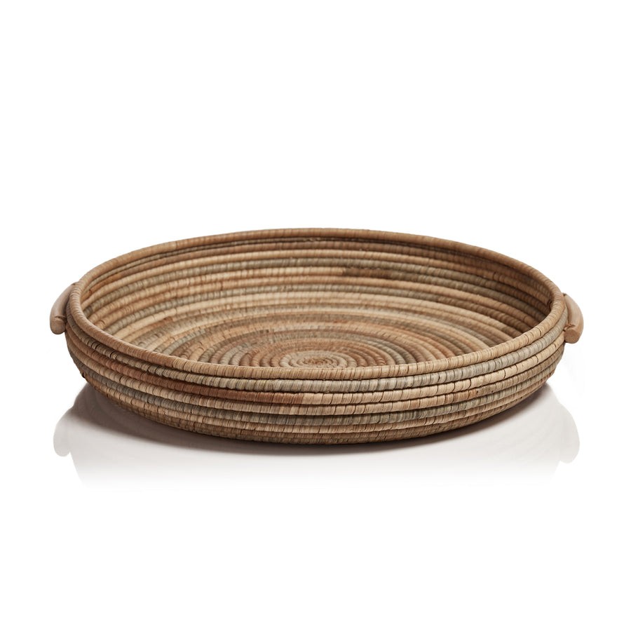 Como Hand Woven Rattan Serving Tray - Gray & Natural - Decorative Trays by Carlyle Avenue