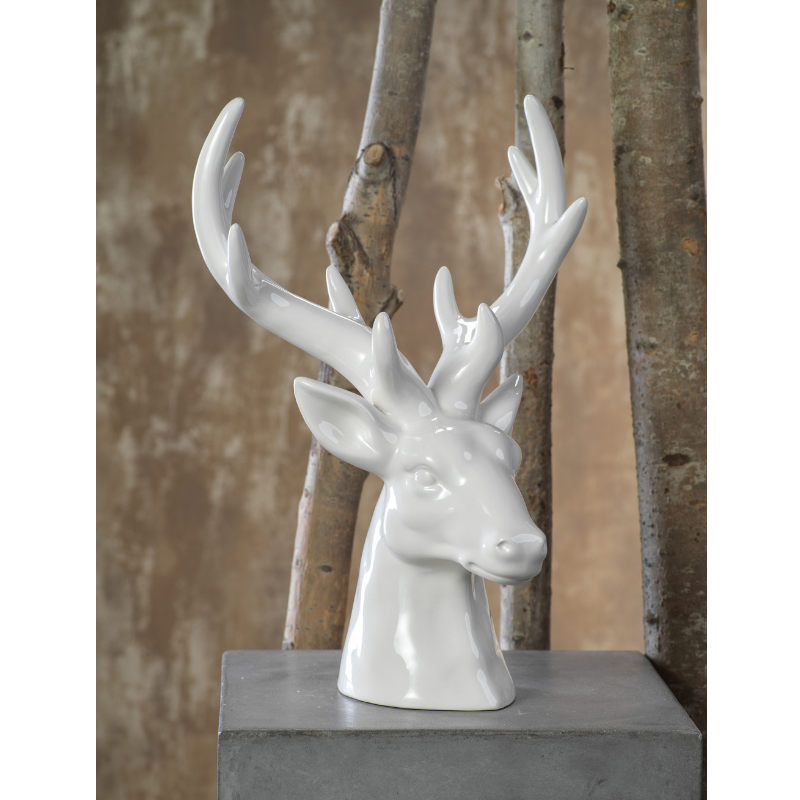 Ceramic Stagg Head - White - Christmas Decor by Carlyle Avenue