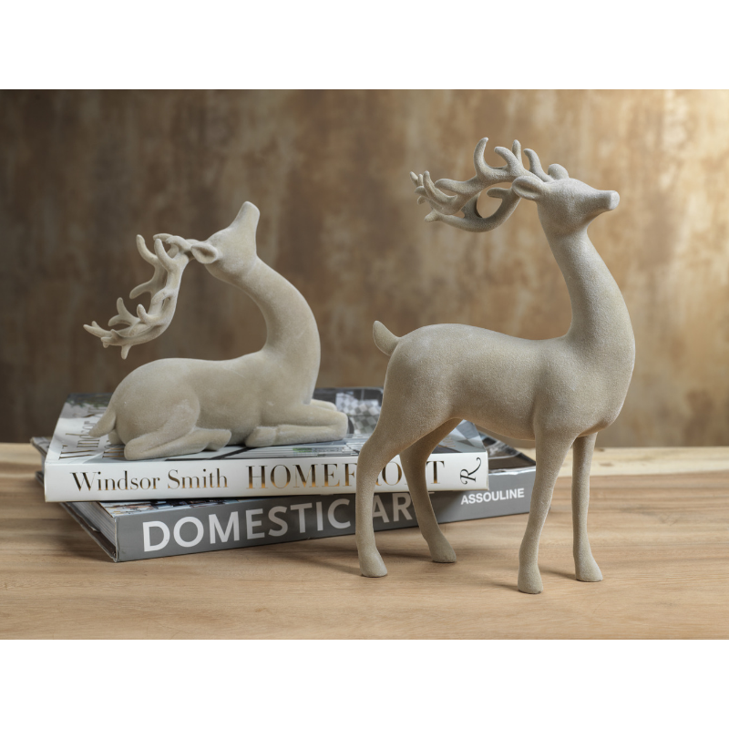 Flocked Sitting Deer - Natural - Christmas Decor by Carlyle Avenue