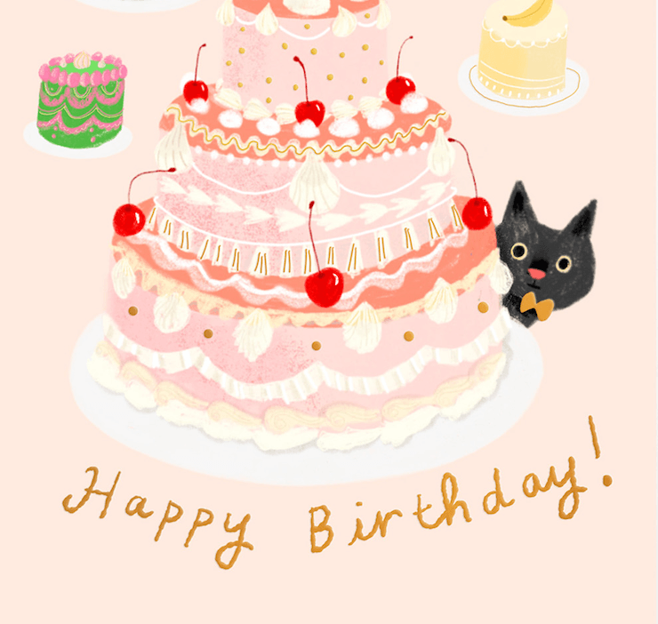 Colorful cake illustration with the text 'Happy Birthday!' perfect for Greeting Cards.