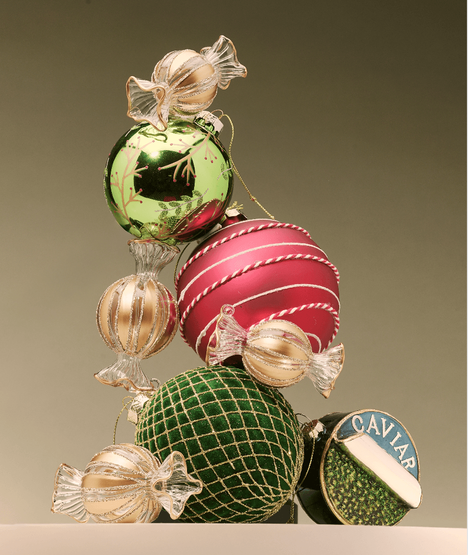 Colorful glass ornaments and festive decorations from The Ornament Shop for holiday charm.