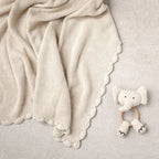 Scallop Edge Classic Knit Baby Blanket + Elephant Rattle SET - Baby Blanket by Carlyle Avenue
