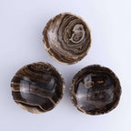 Mexican Onyx/Calcite Bowl OOAK displayed in a set of three unique, artisanal stone bowls showcasing natural patterns.
