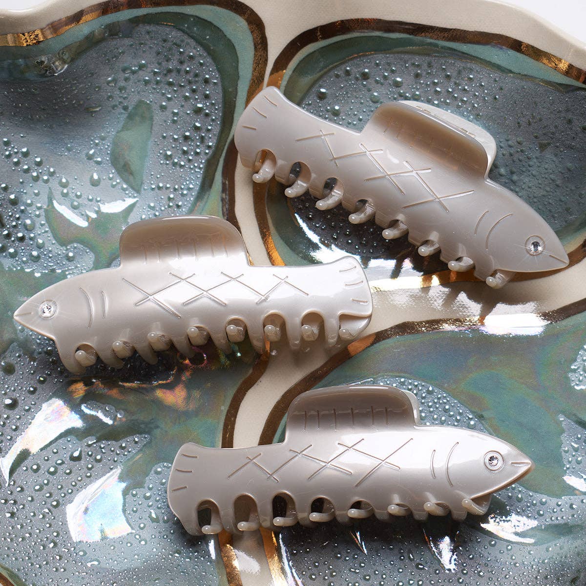 Herring Fish Silver Acetate Hair Claw with Rhinestone Eye -  by Carlyle Avenue