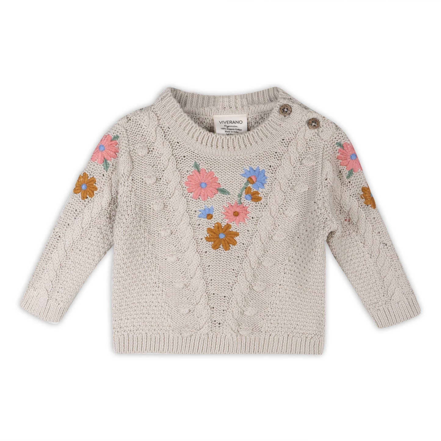 Floral Embroidered Chunky Baby Pullover Sweater (Organic)