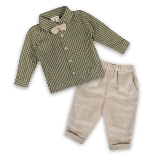 Gingham Shirt & Linen Pant Set (Linen Blend) -  by Carlyle Avenue