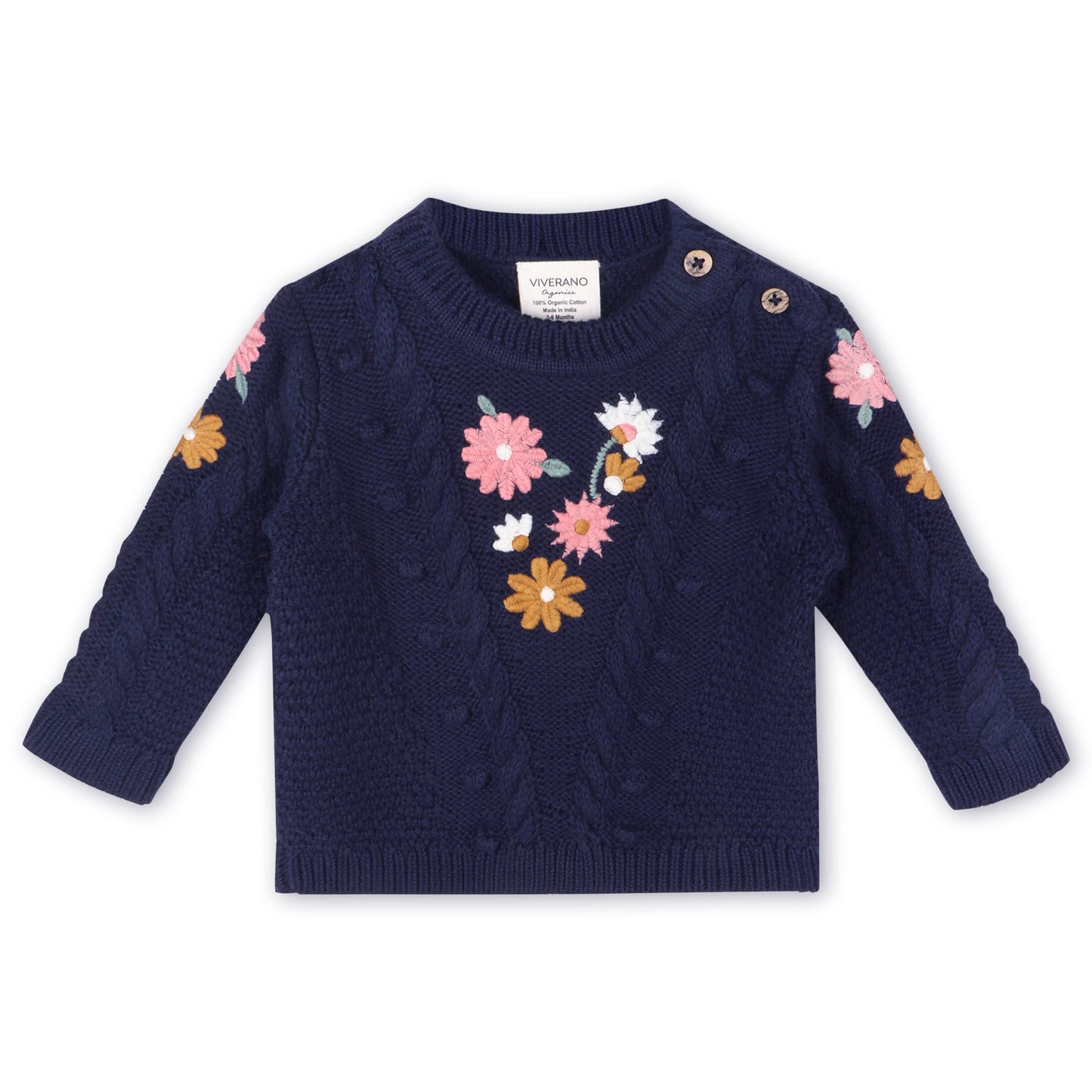 Floral Embroidered Chunky Baby Pullover Sweater (Organic)