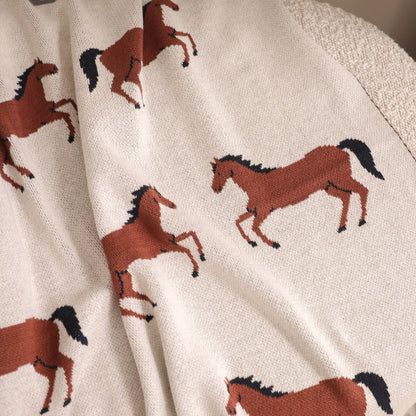 Horse - Organic Cotton Jacquard Sweater Knit Baby Blanket -  by Carlyle Avenue