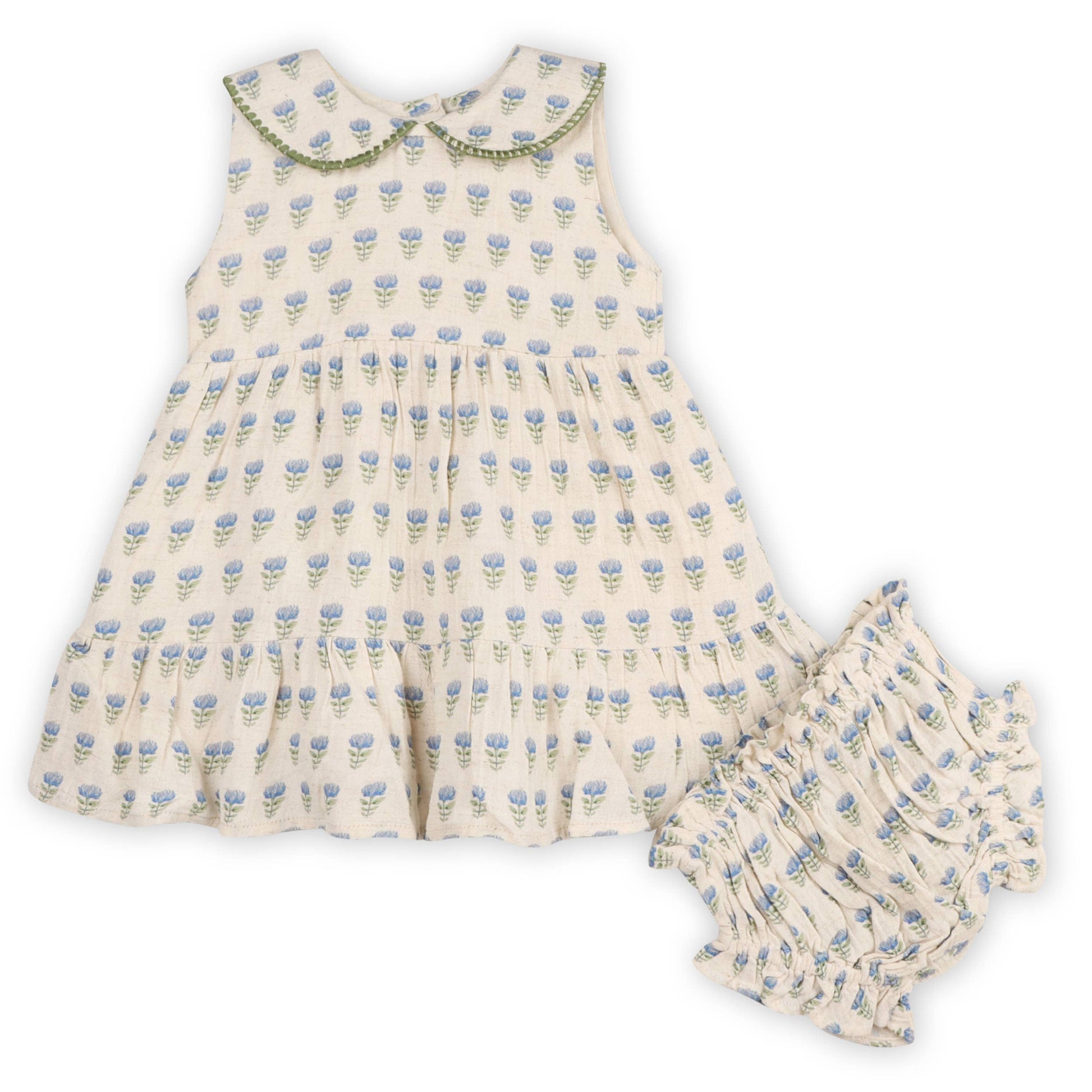 Harper Peter Pan Collar Floral Baby Flare Dress + Bloomer - Kids Clothing by Carlyle Avenue