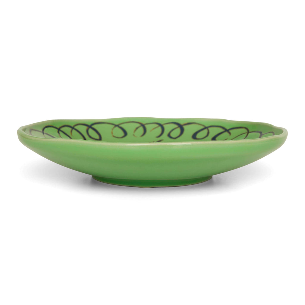 Amalfi Dessert Plate Green - 9.1" Diameter, vibrant green ceramic plate with hand-painted design, perfect for serving desserts.