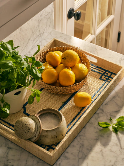 Pattern Natural Fiber Raffia Serving Tray