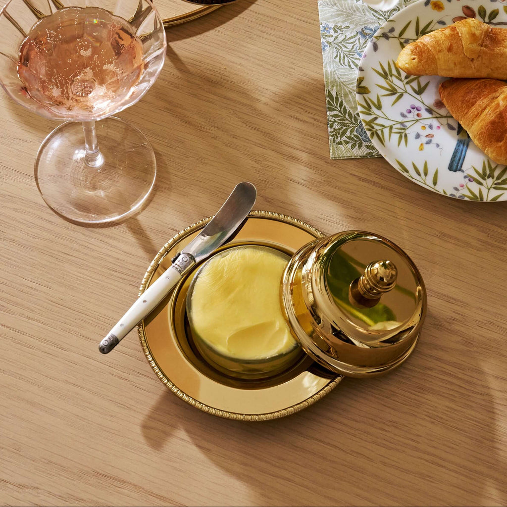 Parisian Butter Dish with Cover and Glass - Gold