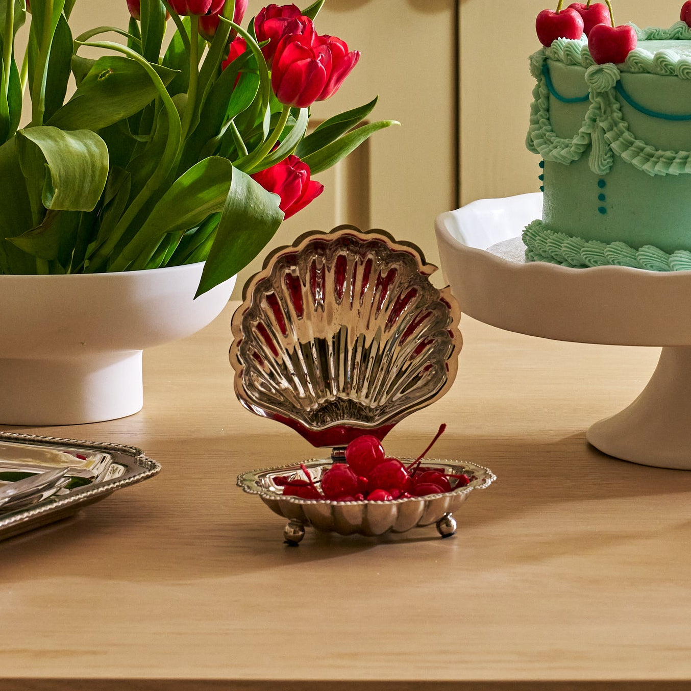 Cap Ferrat Fan Shell Lidded Bowl with Spoon - Polished Nickel - PREORDER