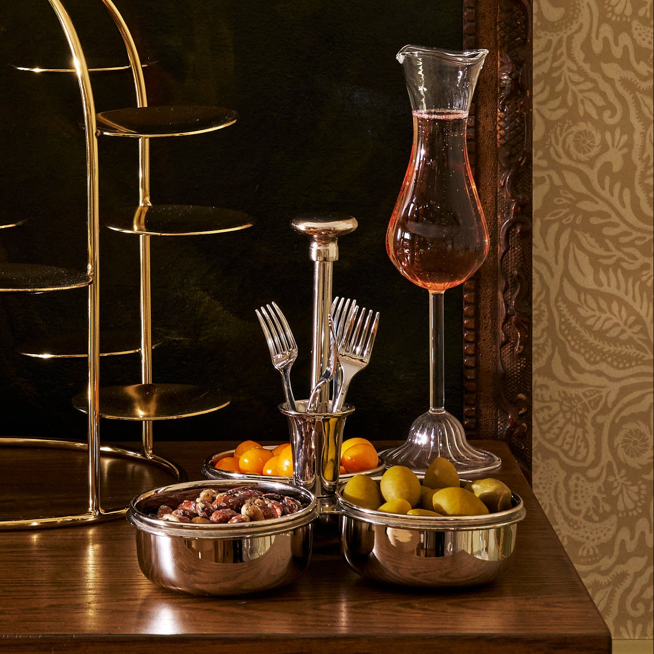Basso Condiment Trio w/ Cocktail Pick Holder - Polished Nickel - Serveware by Carlyle Avenue
