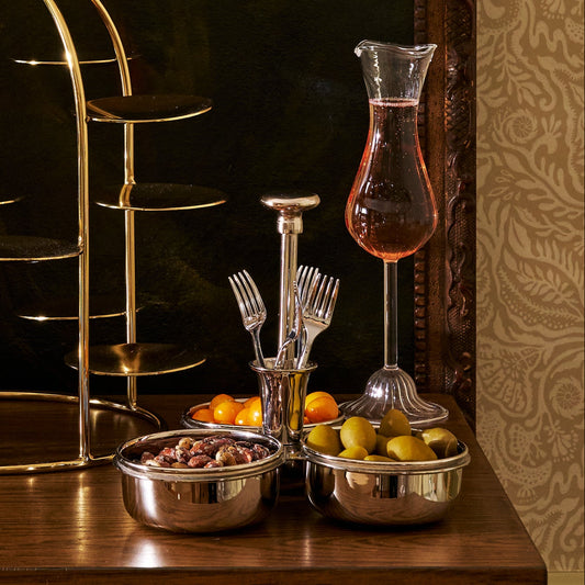 Basso Condiment Trio w/ Cocktail Pick Holder - Polished Nickel
