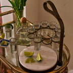 Tequilero 10 Shot Tequila Set with Marble Cutting Board - Gold
