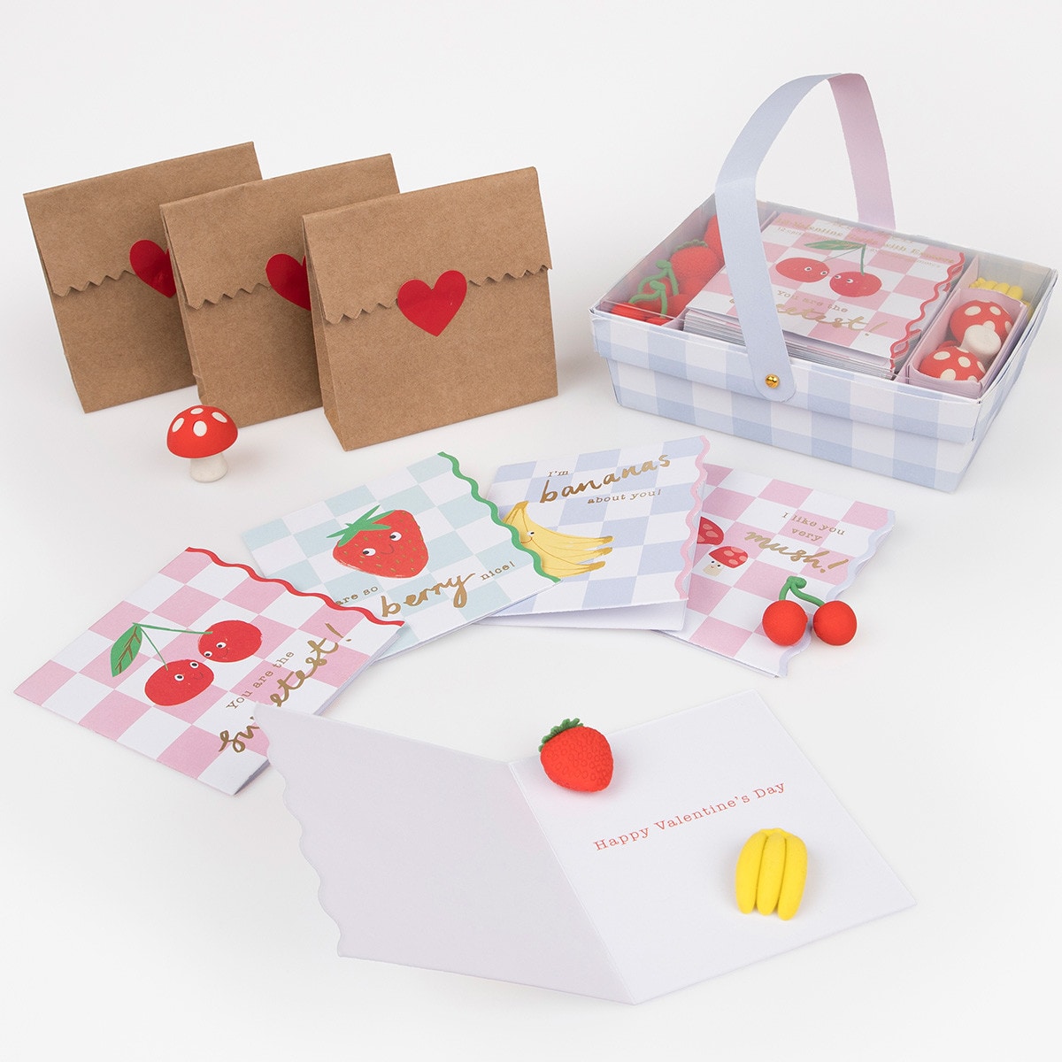 Fruit Basket Kids Valentine's Cards & Erasers Set