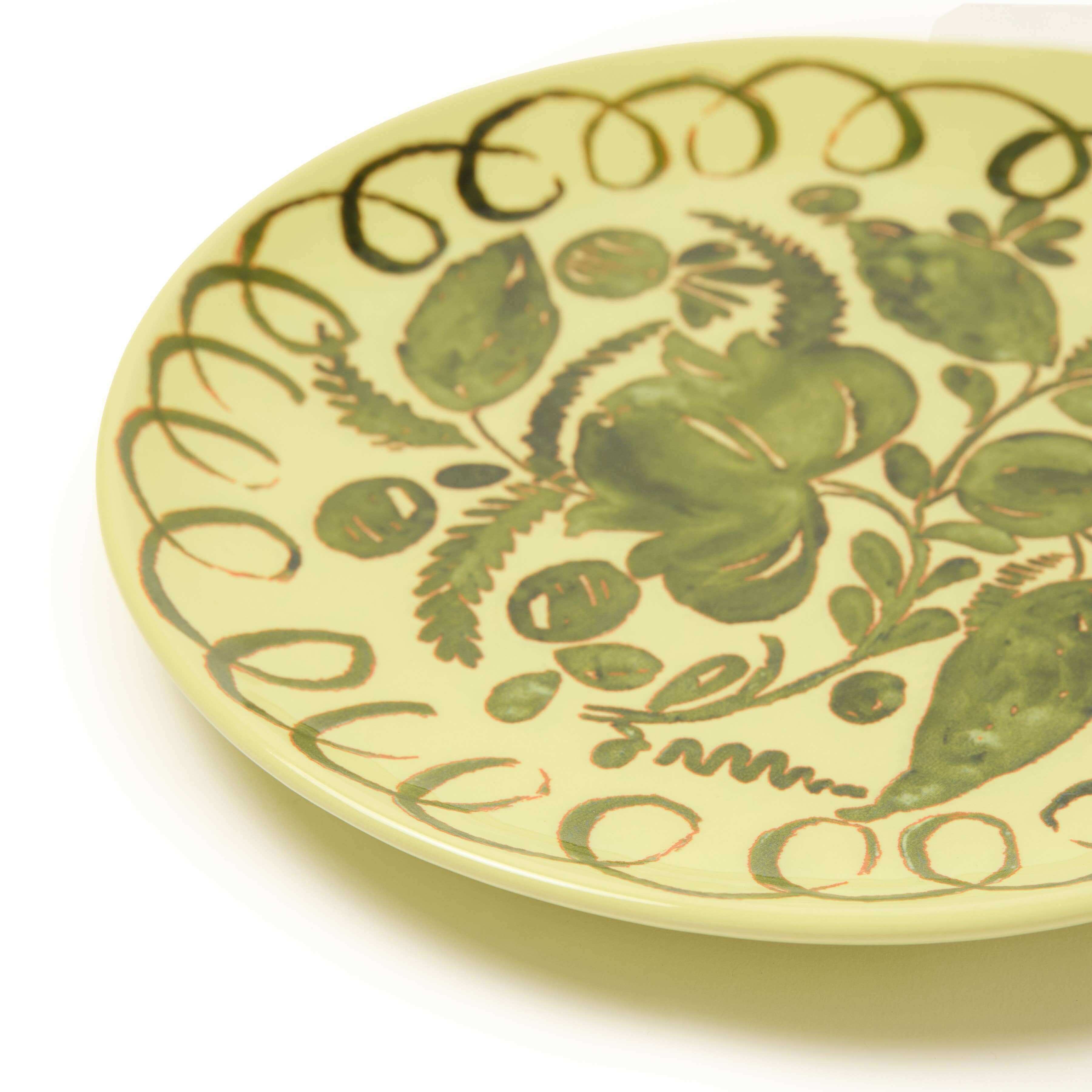 Amalfi Dessert Plate Lime - 9.1" Diameter showcasing intricate hand-painted design.