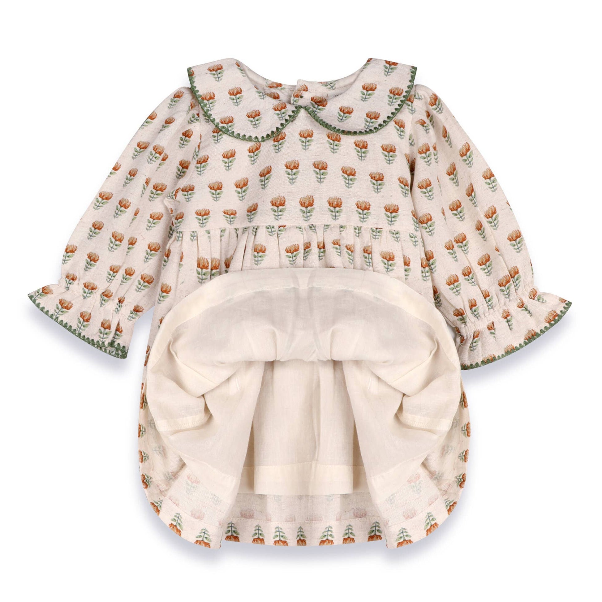 Ina Block Print Floral Baby Dress & Bloomer Set (Linen) -  by Carlyle Avenue