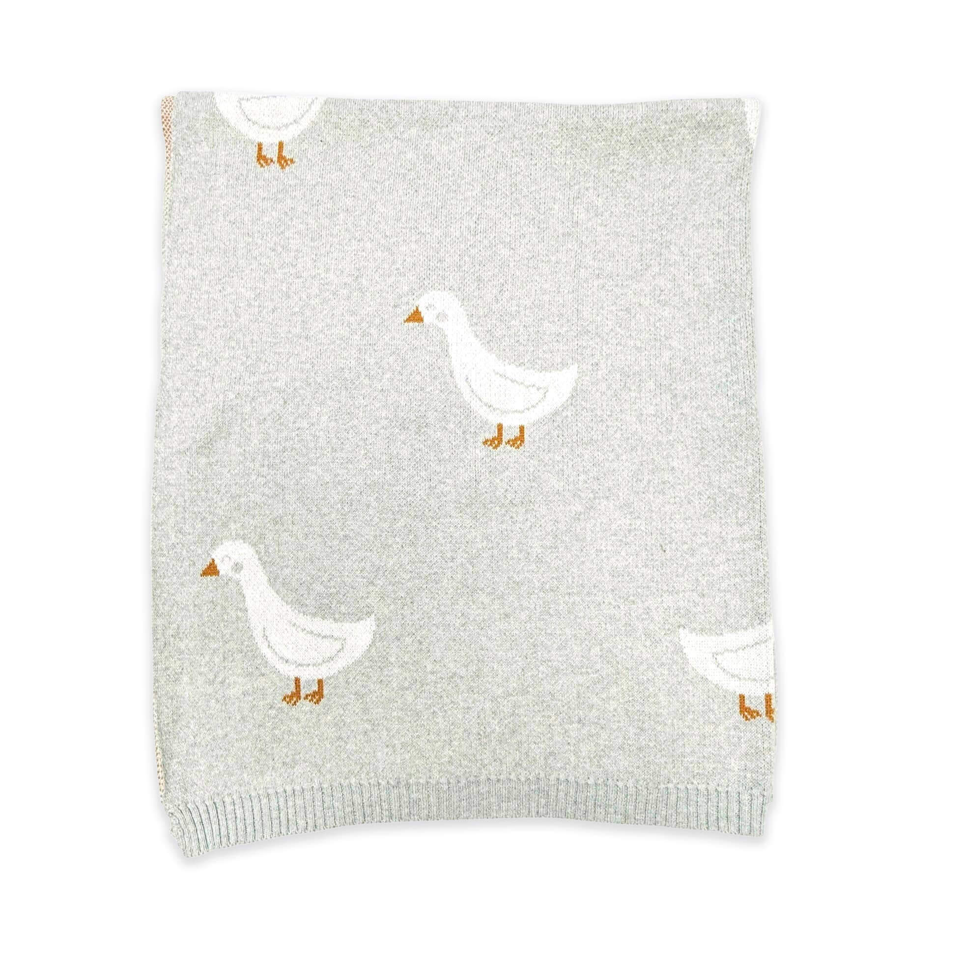 Duck Waddle - Organic Jacquard Knit Baby Blankets featuring a charming duck motif on soft fabric.