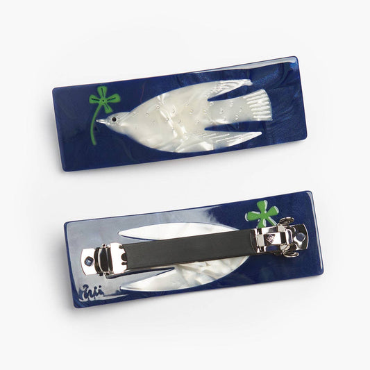 WhiteDove with Four Leaf Clover Acetate French Barrette Clip
