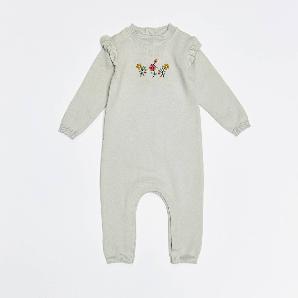 Floral Embroidered Ruffle Baby Sweater Jumpsuit (Organic) -  by Carlyle Avenue