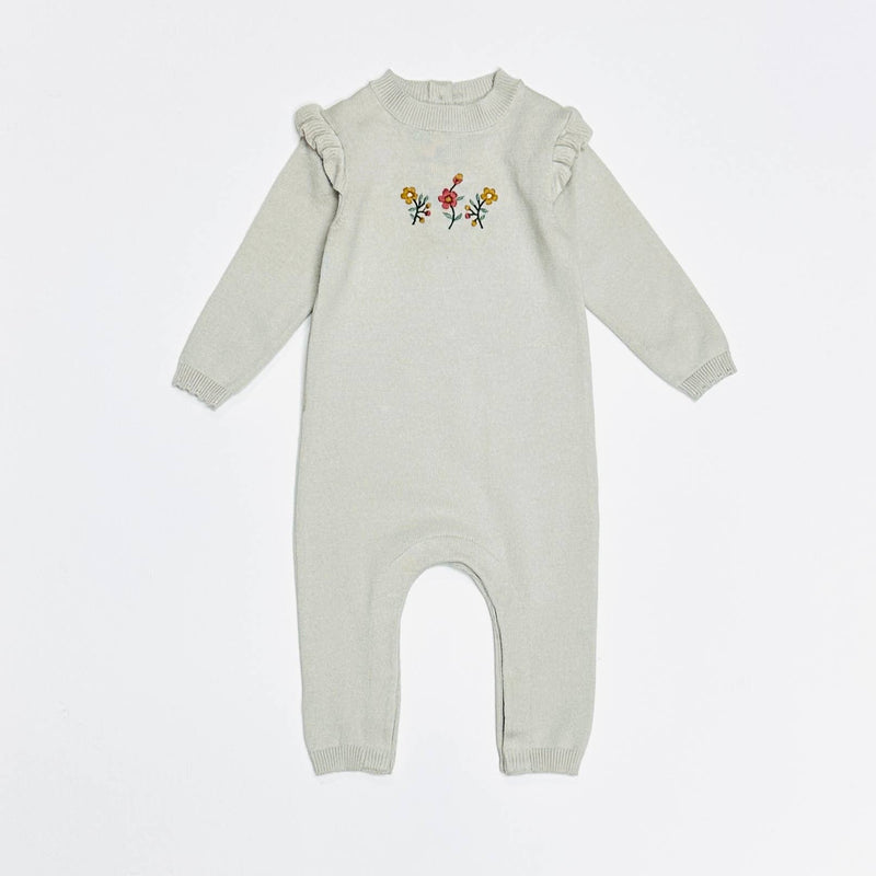 Floral Embroidered Ruffle Baby Sweater Jumpsuit (Organic) -  by Carlyle Avenue