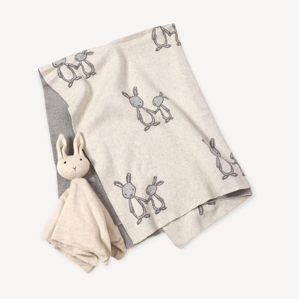 Bunny - Organic Cotton Jacquard Sweater Knit Baby Blanket -  by Carlyle Avenue