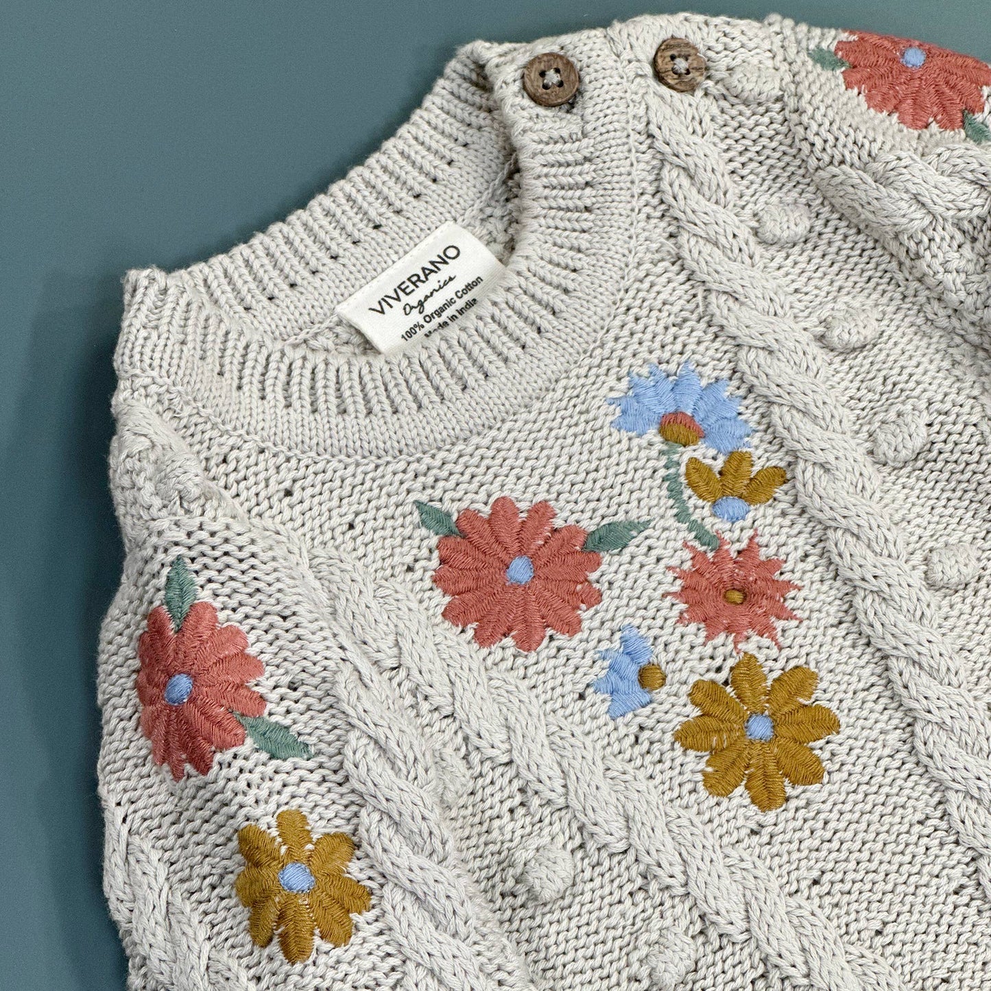 Floral Embroidered Chunky Baby Pullover Sweater (Organic)