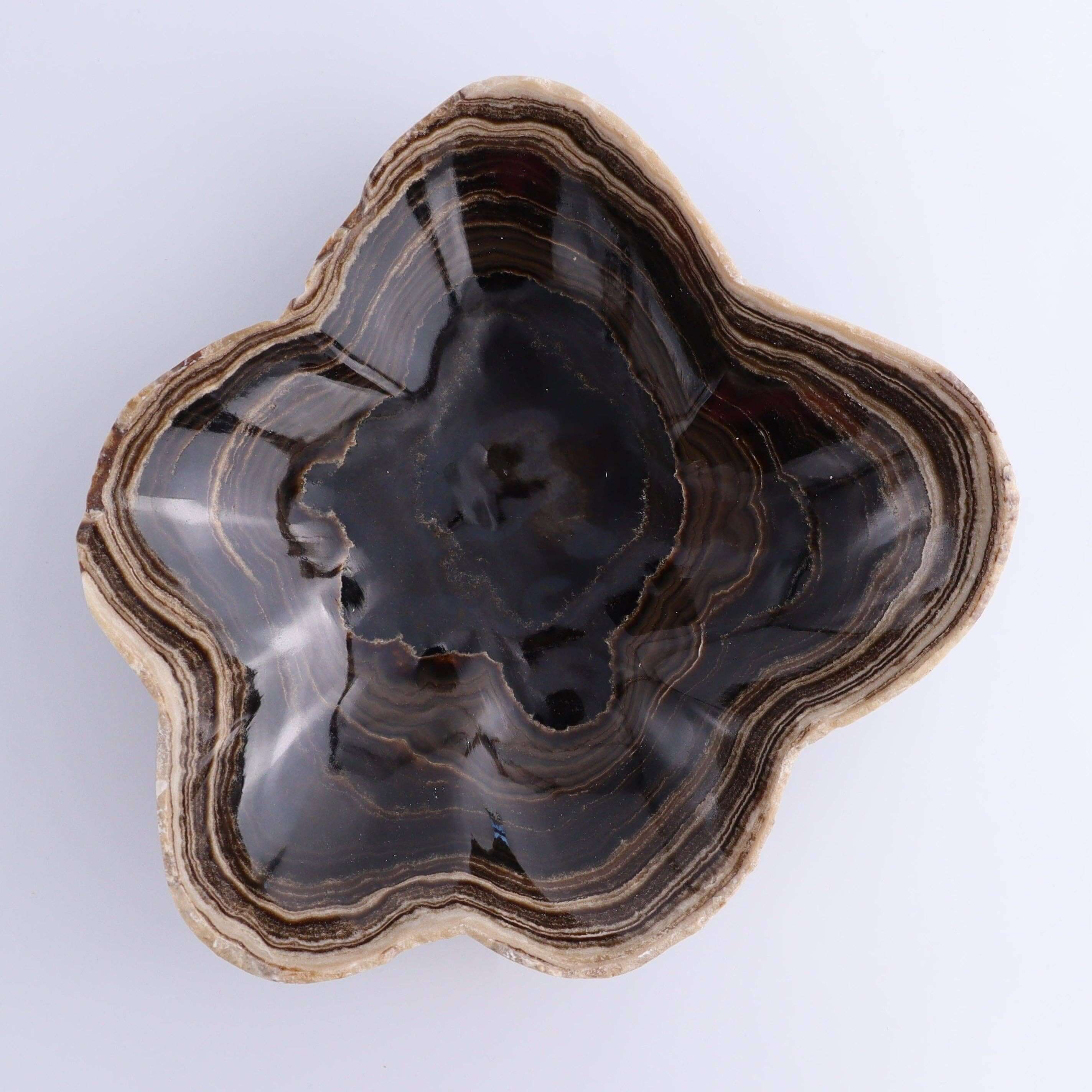Mexican Onyx/Calcite Chocolate BOWL OOAK with unique patterns and polished finish.