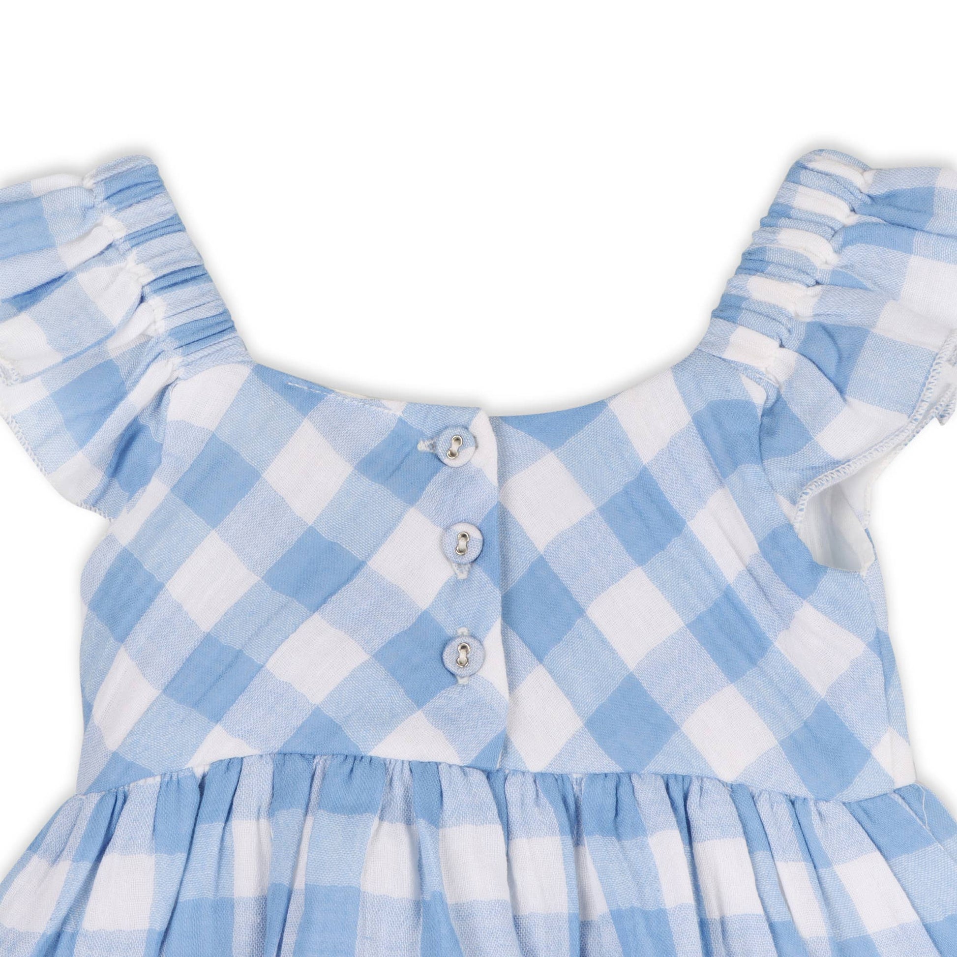 Audrey Arctic Blue Gingham Baby Dress + Bloomer (Organic) - Kids Clothing by Carlyle Avenue