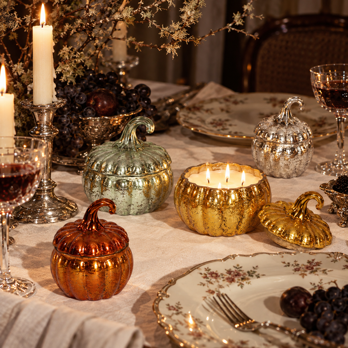 Pumpkin Shaped Glass Scented Candle, Set of 4 Assorted